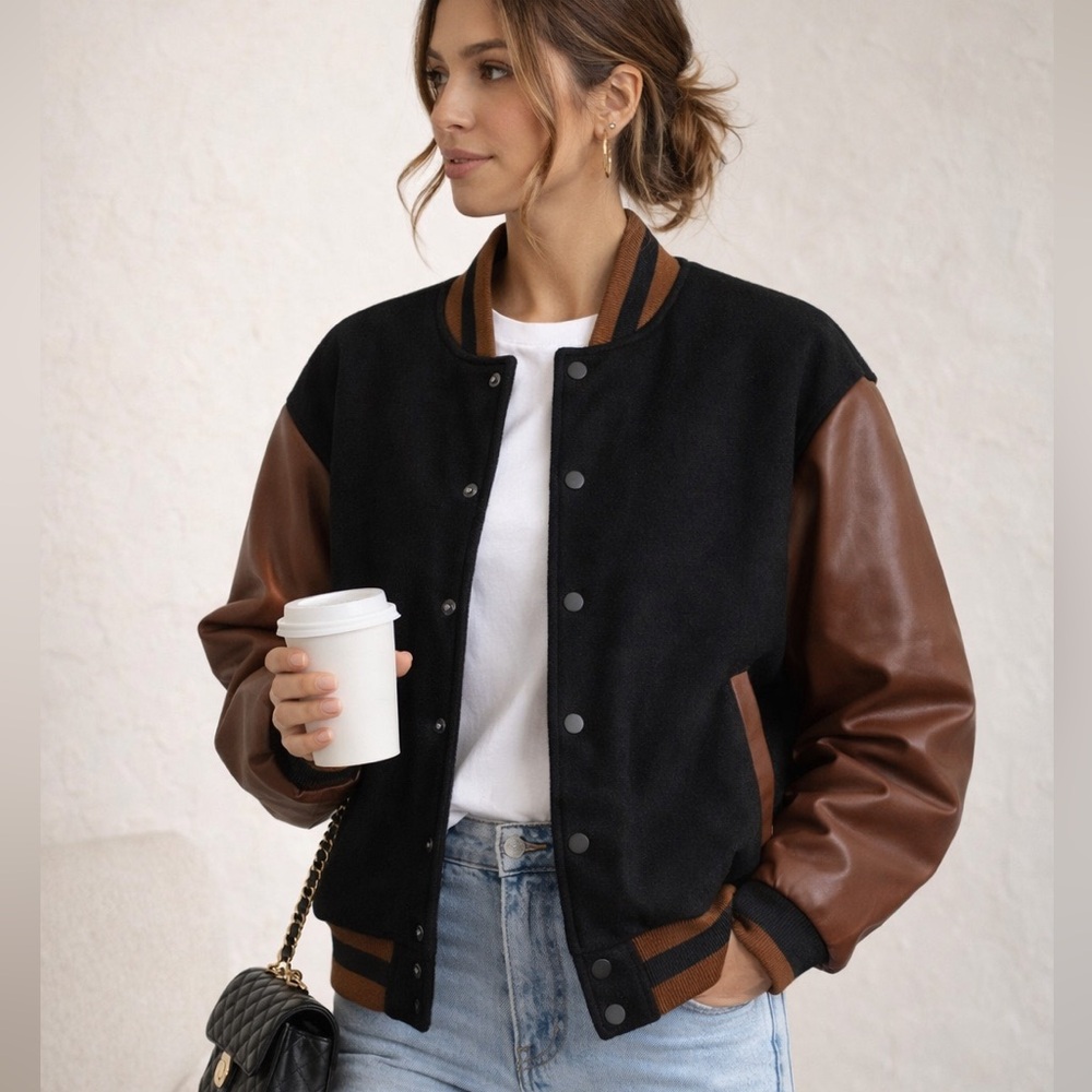 Superdown Black and Brown Varsity Jacket
